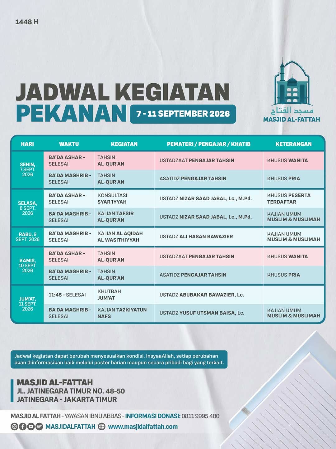 Poster asli dari @masjidalfattah