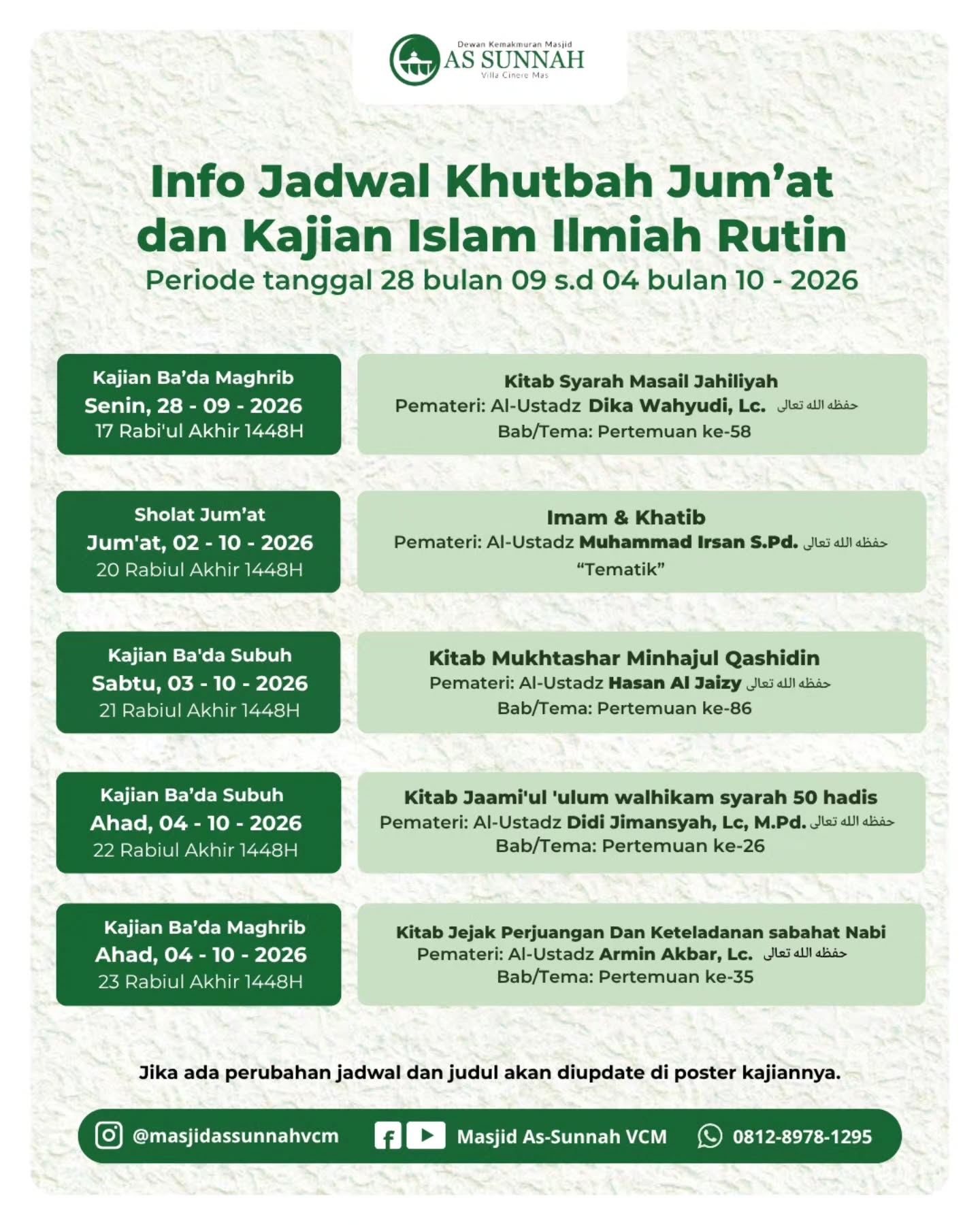 Poster asli dari @masjidassunnahvcm