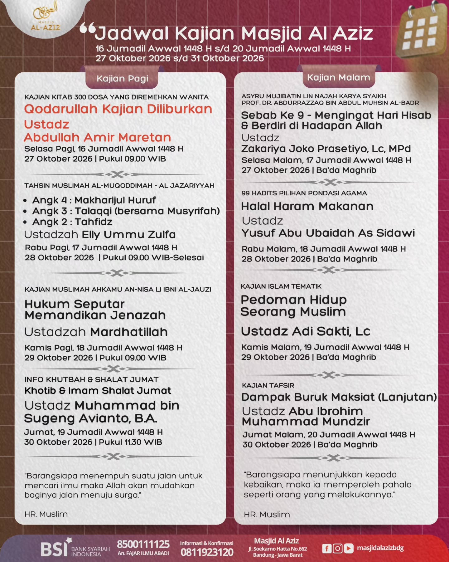 Poster asli dari @masjidalazizbdg